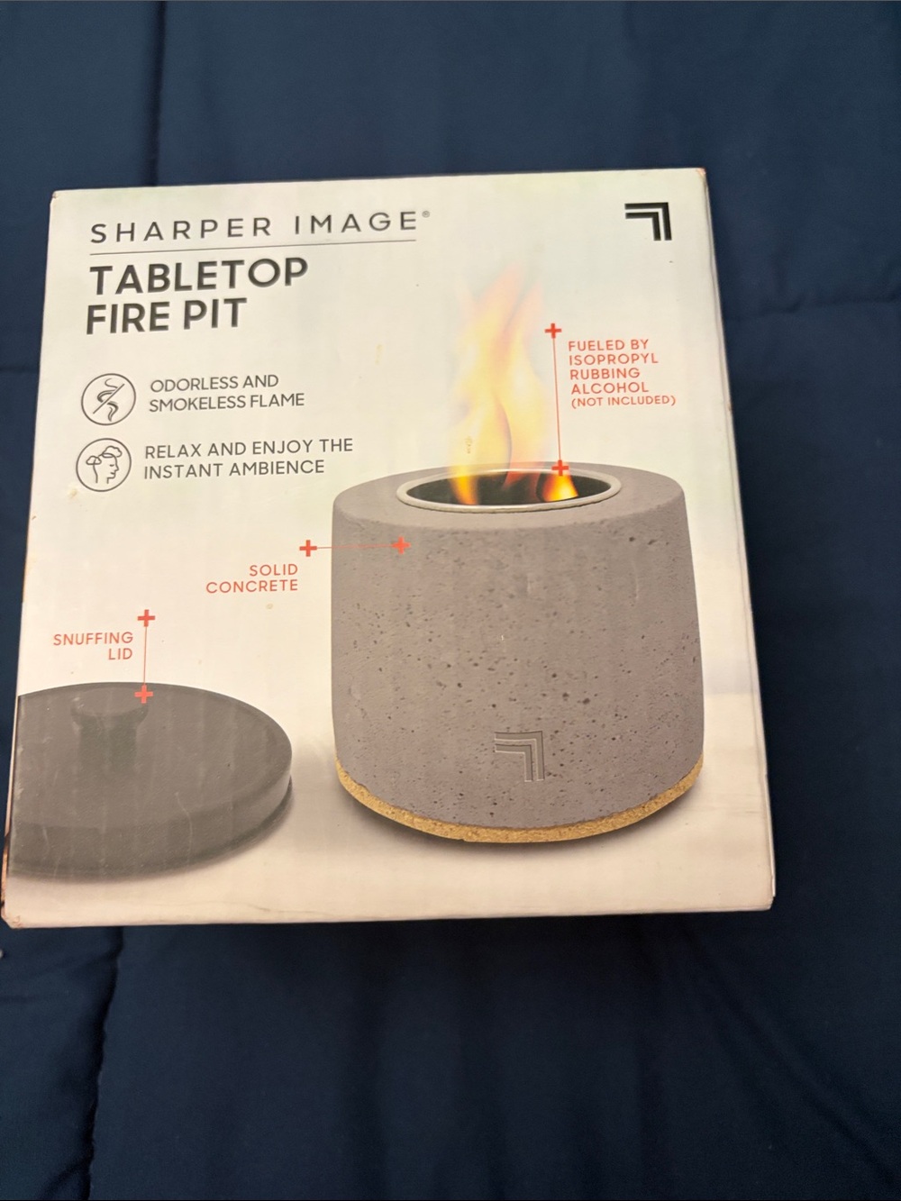 Sharper Image Concrete Tabletop Fire Pit in Gray with Gold Trim